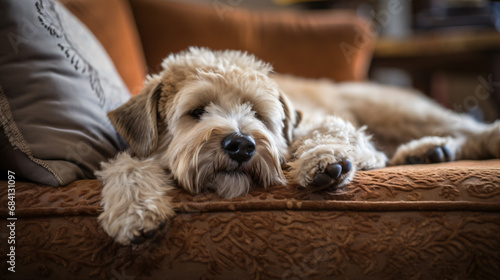 Adorable fluffy wheaten terrier dog relaxing