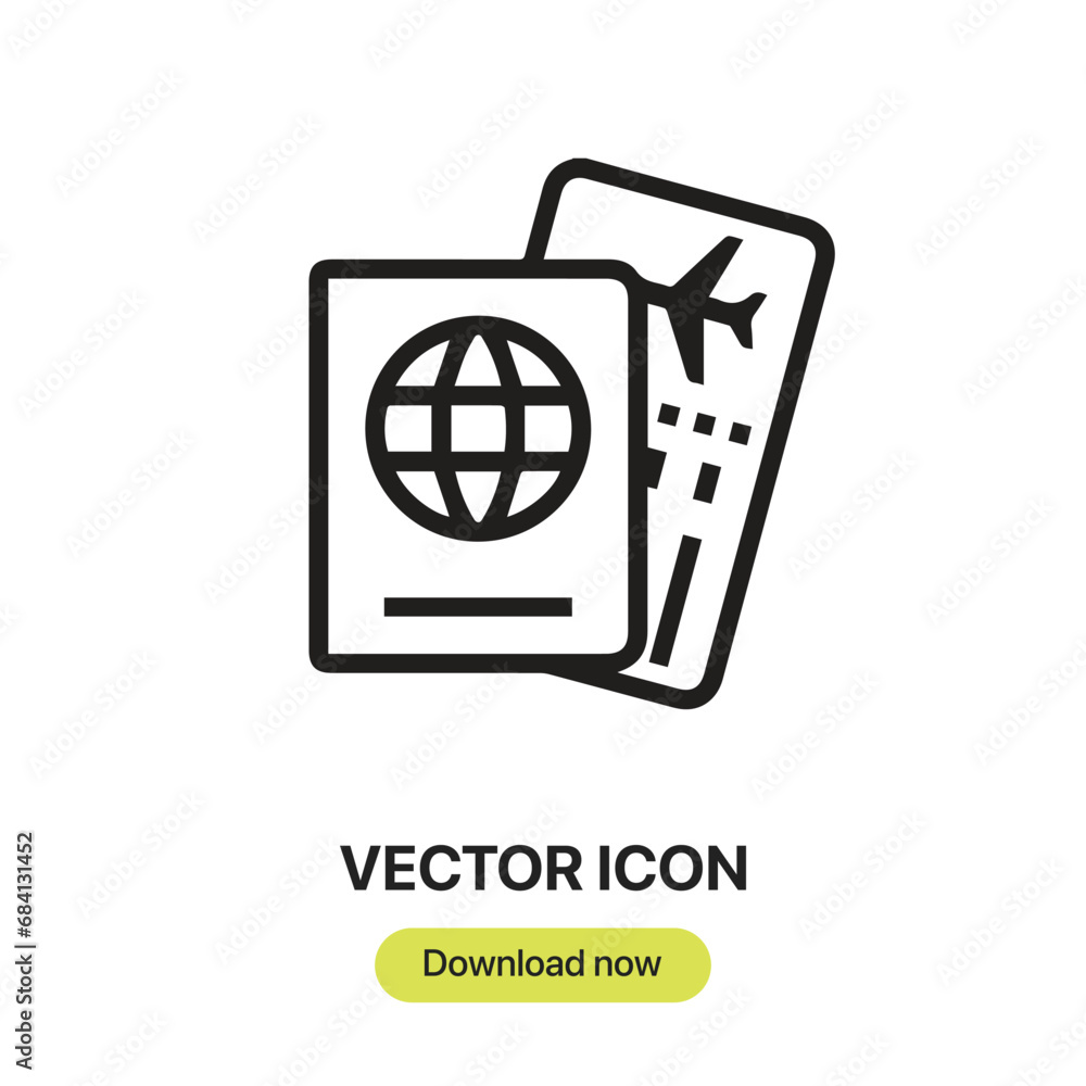 Passport icon vector. Linear-style sign for mobile concept and web design. Passport symbol illustration. Pixel vector graphics - Vector. Passport icon vector. Linear-style sign for mobile concept and web design. Passport symbol illustration. Pixel vector graphics - Vector.