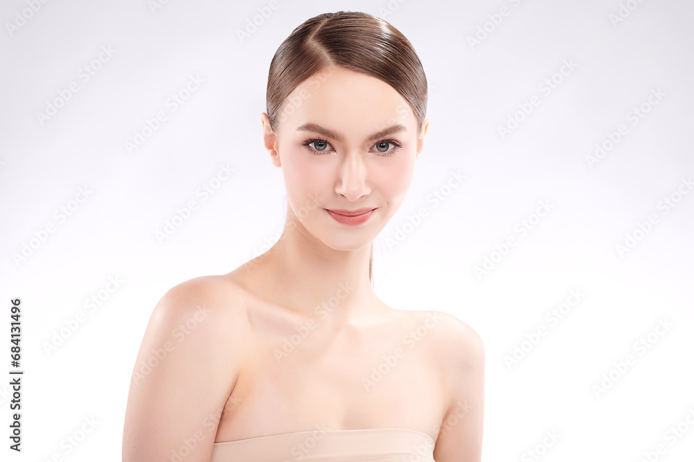 Beautiful young woman with clean fresh skin on white background, Face care, Facial treatment, Cosmetology, beauty and spa, women portrait. Beautiful young woman with clean fresh skin on white background, Face care, Facial treatment, Cosmetology, beauty and spa, women portrait.