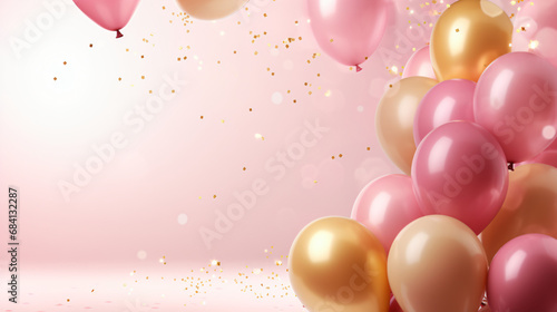 Celebration background with pink confetti and gol