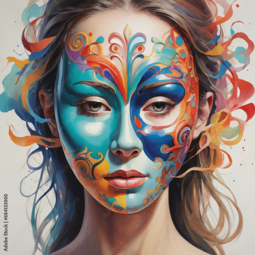 Fototapeta premium Mask of Serenity, the hidden complexities of their mental state