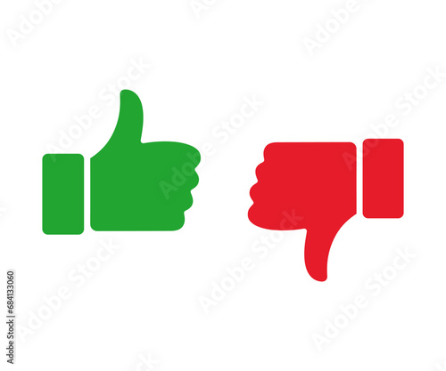 Thumbs up and thumbs down vector icon. Green Thumbs up and red Thumbs down icons. Vector illustration