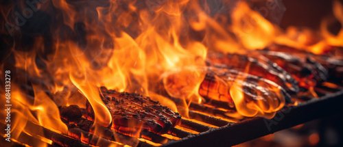 Close-up of burning flames on a barbeque grill