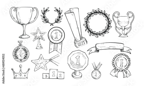 awards icon handdrawn collection engraving