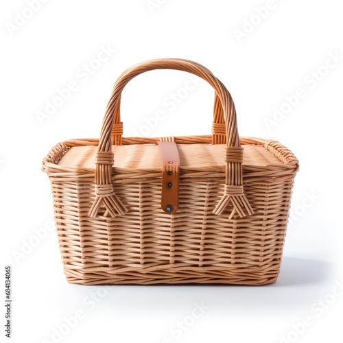 Handcrafted Wicker Picnic Basket Isolated on White
