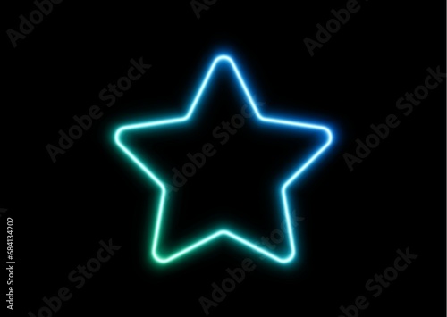 blue neon star isolated on white background.