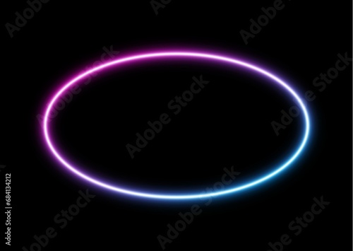 Modern, abstract round circle blue and pink neon light frame over black background, 3D illustration 