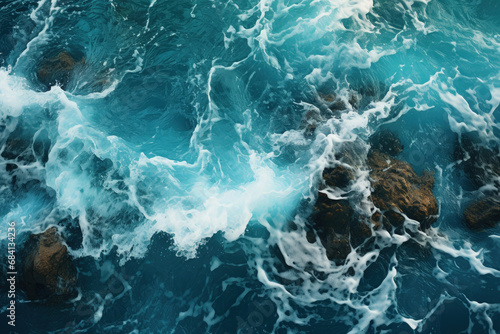 Tempestuous Waters: Aerial View of Rough Sea Surface and Transparent Ocean - Generative AI