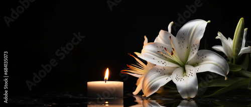 Memorial or grief banner Beautiful lily and burn