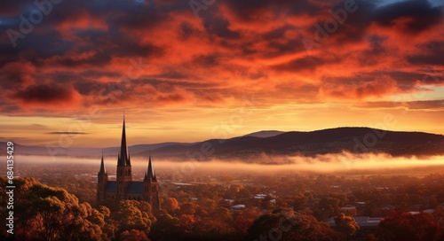 Helena City Skyline: Stunning Sunrise Landscape with Blue Sky and Dramatic Cloud View over the Cathedral photo