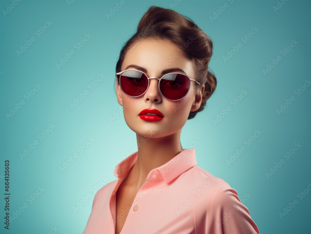 Beautiful woman with 50s retro style outfit, sunglasses and hair style Beautiful woman with 50s retro style outfit, sunglasses and hair style