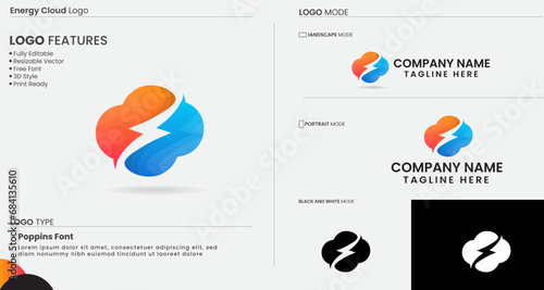 Energy cloud logo design. lightning cloud. Business. Sky travel. Cloud power. Energy icon. Colorful design. Creative and premium template