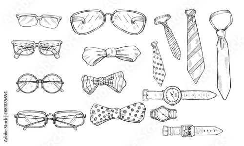 gentleman accessories handdrawn collection engraving