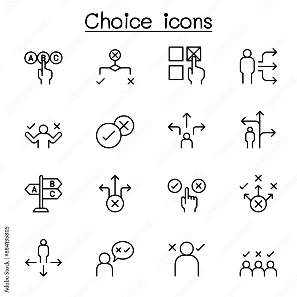 Choice icon set in thin line style Choice icon set in thin line style