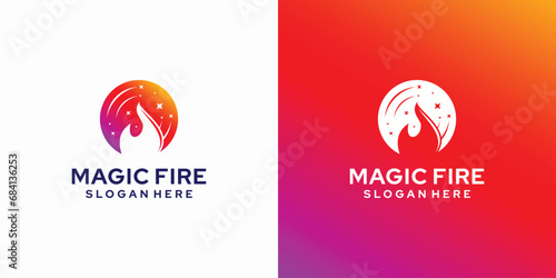 Vector logo illustration of magic fire and moon