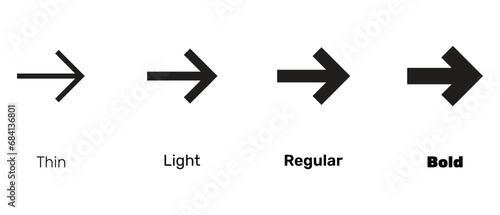 Thin light regular and bold outline. Right arrow vector and background design.