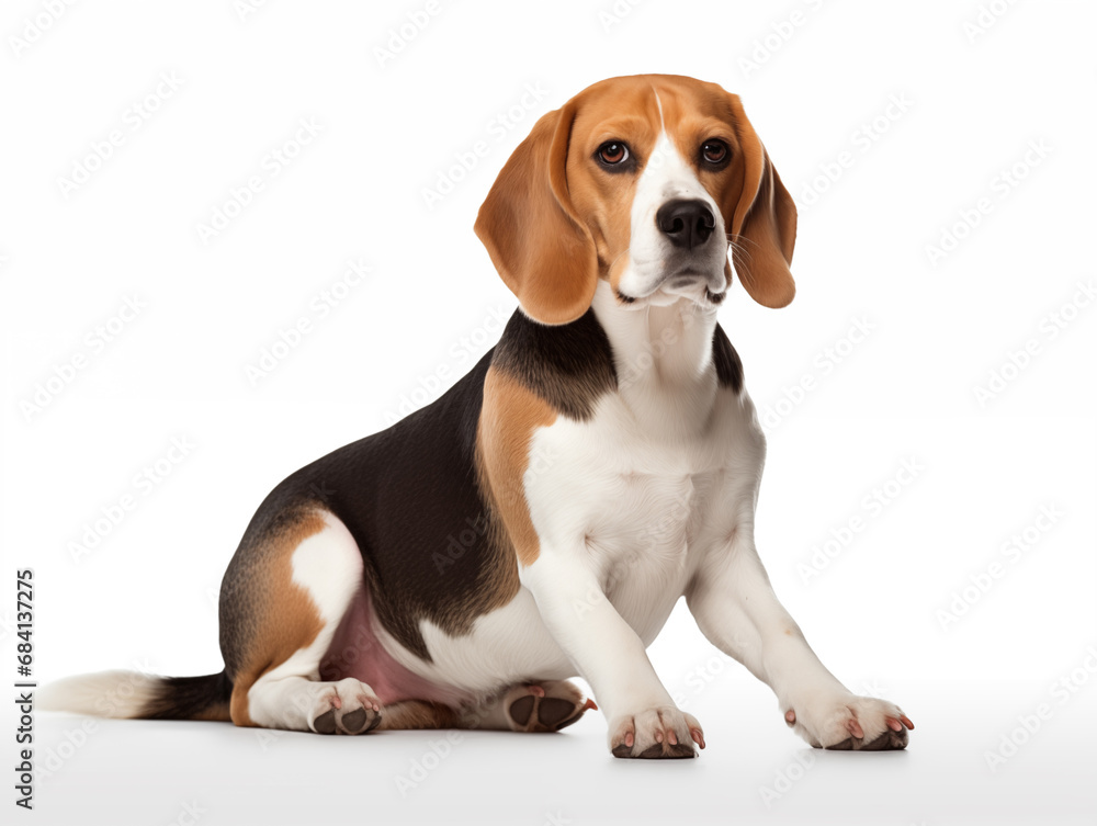 Purebred beagle breed dog in full size. Isolated on a white background. Purebred beagle breed dog in full size. Isolated on a white background.