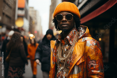 Portrait of stylish african man on urban city street