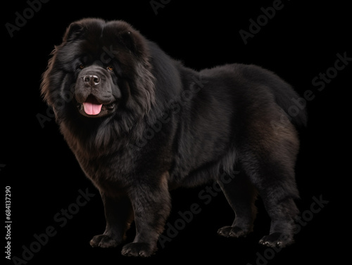 Purebred chow chow dog breed in full size. Isolated on a black background.