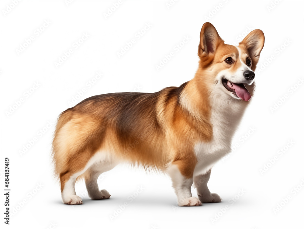 Purebred corgi breed dog in full size. Isolated on a white background.
