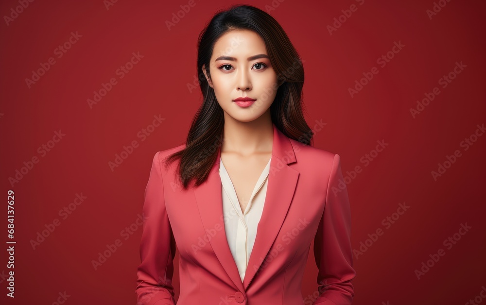 Empowered Elegance: Confident Businesswoman in Vibrant Red Blazer Empowered Elegance: Confident Businesswoman in Vibrant Red Blazer