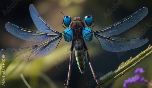 Fascinating shot of a dragonfly. AI Generated