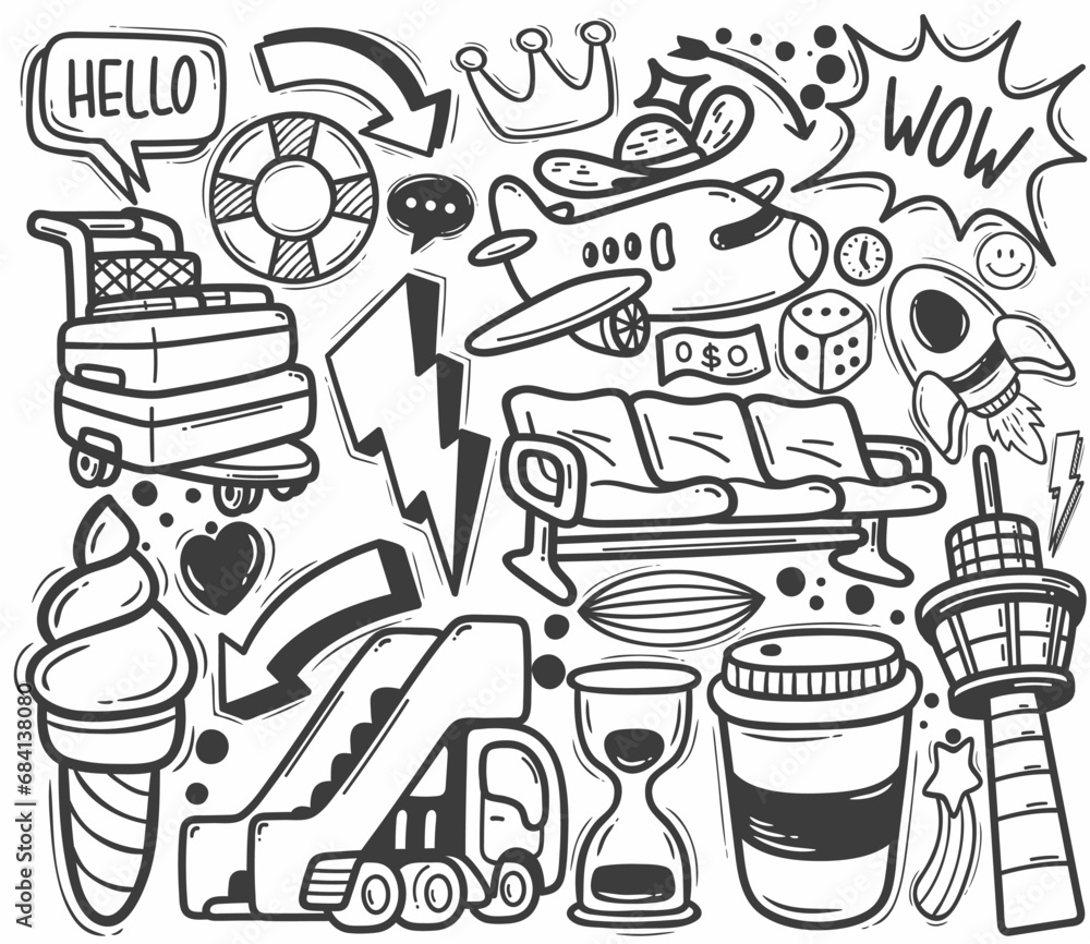 Hand Drawn Travel Doodle Icons Set Hand Drawn Travel Doodle Icons Set