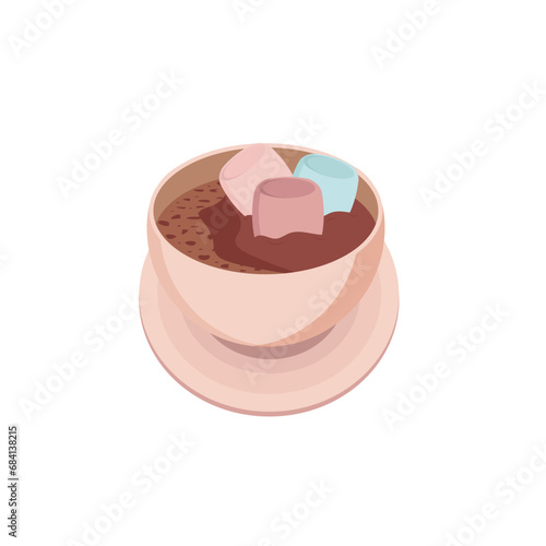 Cup of cacao with marshmallow isolated on a white background