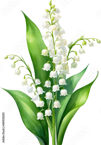 Watercolor paintings of Lily of the Valley flowers.