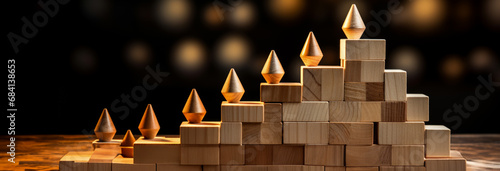 Ascending wooden blocks illustrate strategic planning for leadership and growth 