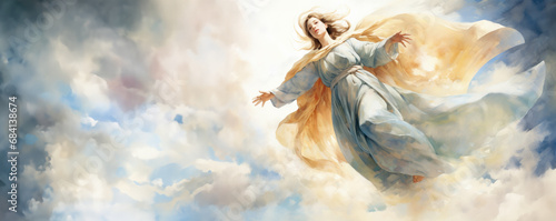 August 15: Assumption of Mary Jesus' mother depicted in watercolor  photo