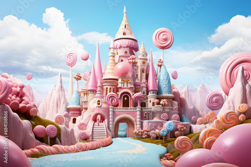 Candy world illustrations depict vibrant whimsical confectionery landscapes 