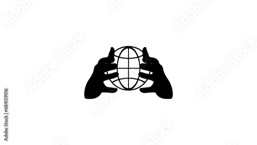 hands take care of the earth, black isolated silhouette