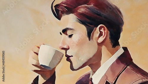 コーヒーを飲む男性 寛ぐ リラックス イラスト