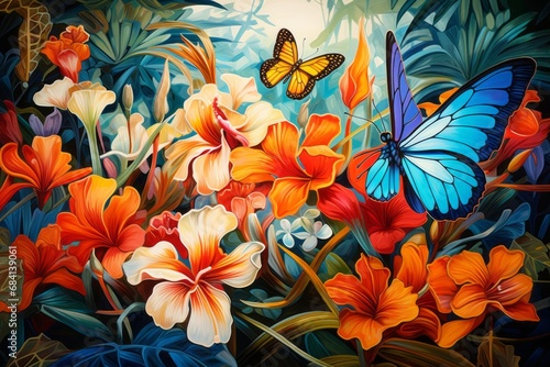 Discover the Hidden Beauty: Vibrant Tropical Flowers and Fluttering Butterflies Generative AI