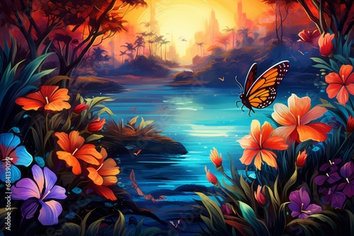 Discover the Exotic Beauty: Tropical Flowers & Vibrant Butterflies - A Photographic Journey Generative AI