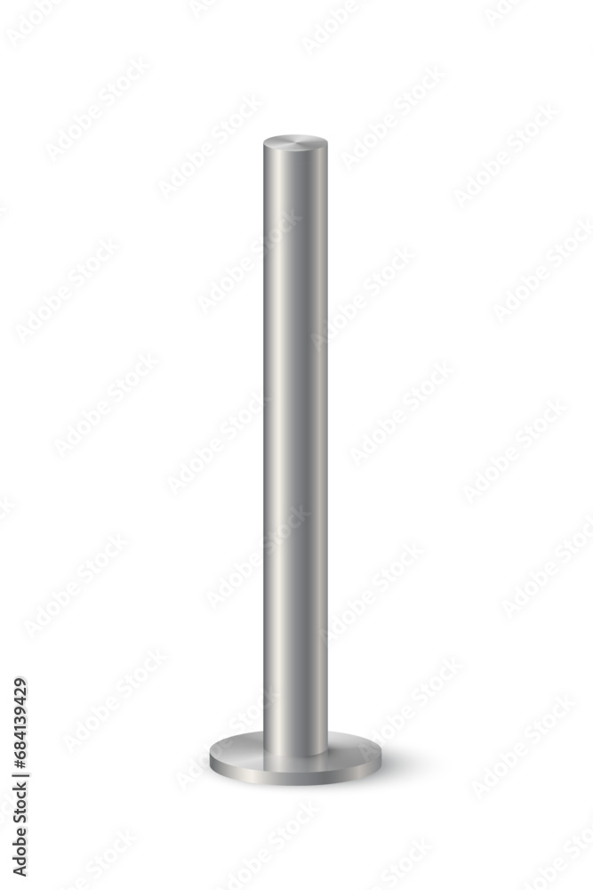 Metal pole, 3D realistic stainless steel rod and pillar on round base for traffic sign Metal pole, 3D realistic stainless steel rod and pillar on round base for traffic sign