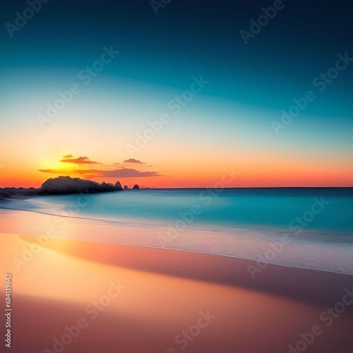 Beautiful Serene Beach with Sunset Landscape Realistic Illustration