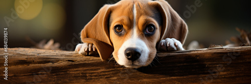 Lone purebred beagle awaits company in the quiet home  photo