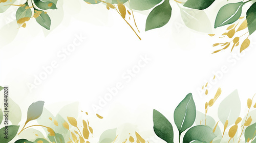 Green leaves watercolor background invitation template, greeting card, ppt, wedding.