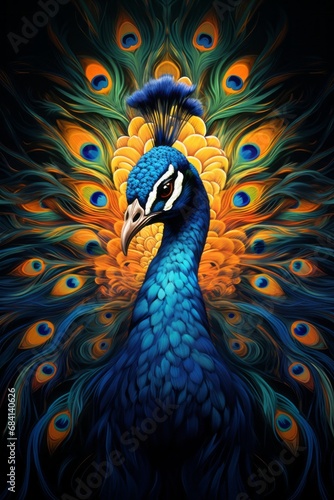 Vibrant Peacock Splendor: A Striking Exploration of Color and Nature Generative AI © monsifdx