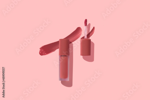 cosmetic makeup skincare mockup template product, lipstick and lip gloss or matte smudge on white background