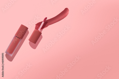 cosmetic makeup skincare mockup template product, lipstick and lip gloss or matte smudge on white background