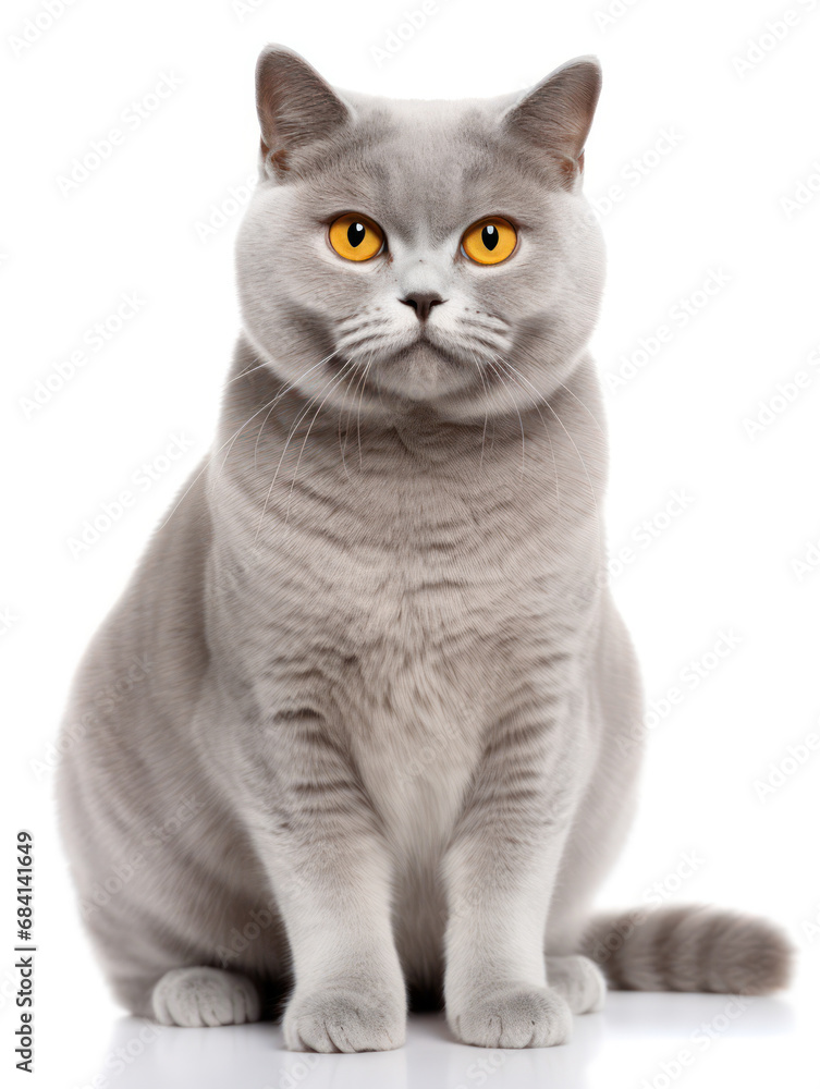 British Shorthair Cat Studio Shot Isolated on Clear Background