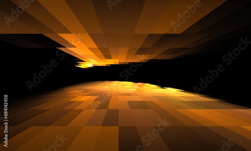 Fractal Illustration of Tile Combustion on Black Background