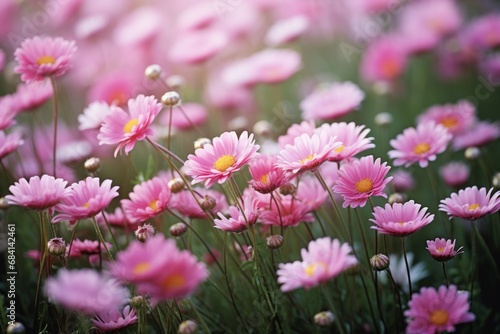 Delicate Beauty  A Captivating Display of Pink Daisies Amidst Vibrant Green Grass Generative AI