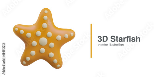 Yellow starfish on white background. Isolated illustration. Symbol of rest on sea coast. Vacation souvenir. Cute realistic illustration. Underwater predator