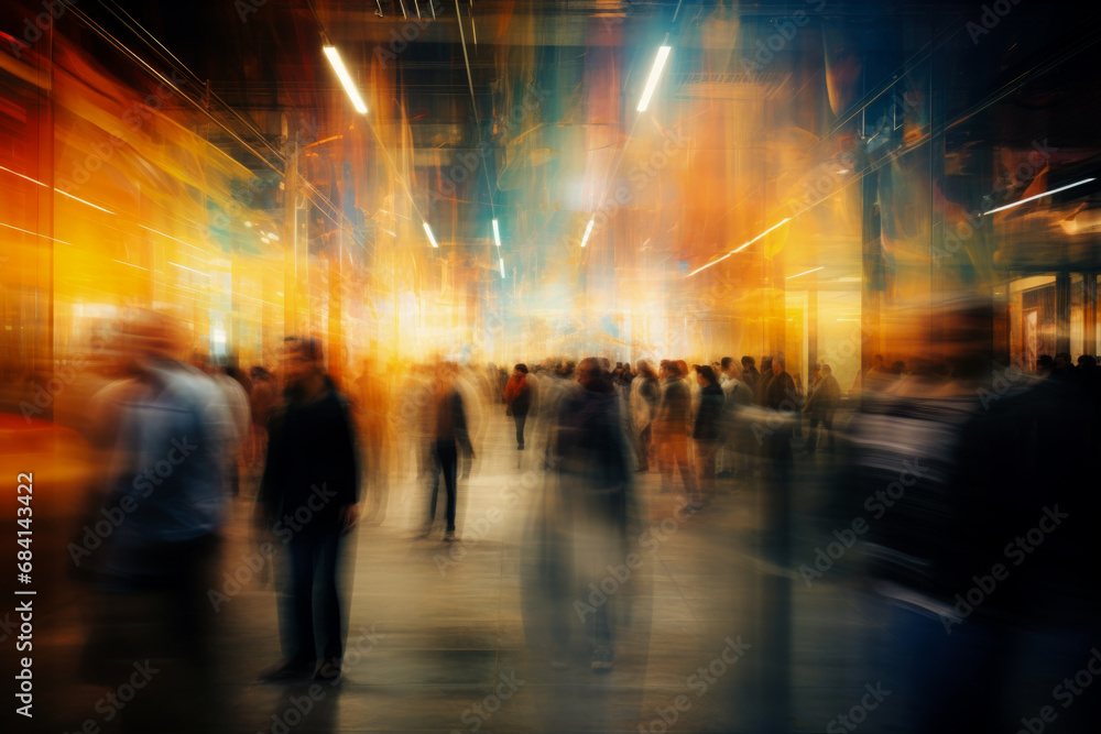 Blurred crowd image captures motion and anonymity in vibrant scene 