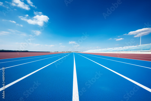 Blue track crisp white lines for running visually striking contrast © AI Petr Images