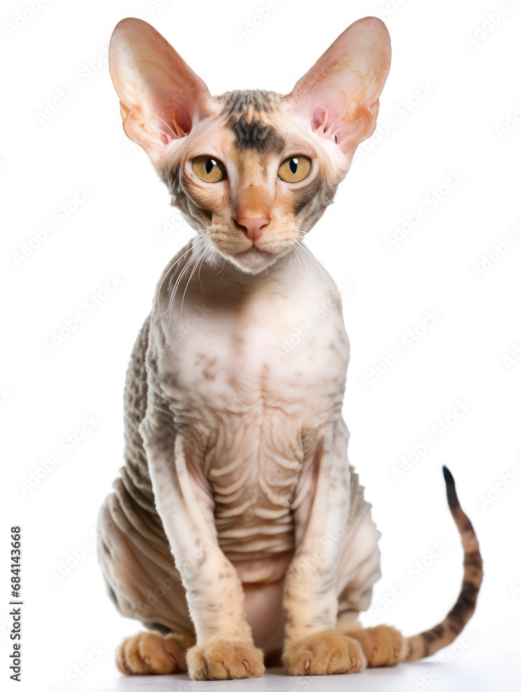 Cornish Rex Cat Studio Shot Isolated on Clear Background